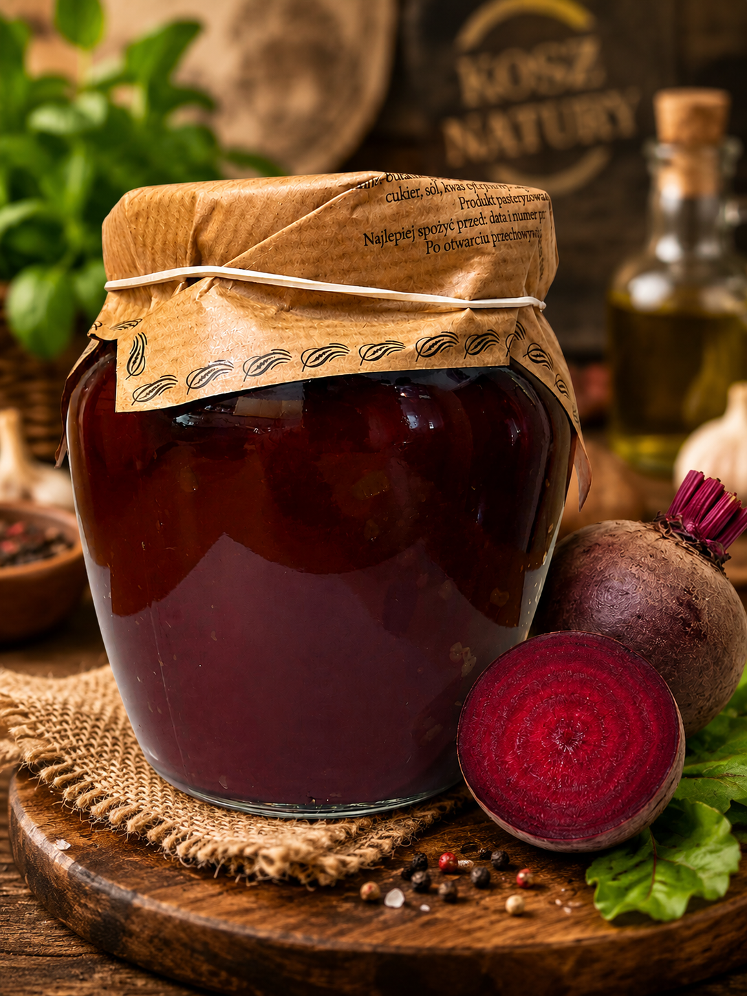 Buraczki Tarte 520 g Kosz Natury naturalny dodatek do obiadu na rustykalnym tle